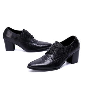 Plus size 37-46 Sapatos de couro para homens altos saltos pretos de cobra preta Oxford Lace Up Derby Office Dress Shoes