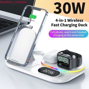 Car 4 in 1 Fast Wireless Charger Clock Pad for iPhone 13 12 11 Pro Wireless Charging Stand for Apple Watch 7 6 SE/AirPods Pro