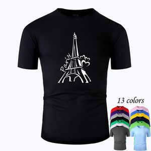 T-shirt da uomo T-shirt da uomo Romantica Torre Eiffel Line Art O Neck Camicia in cotone Uomo e donna Unisex Summer Short Sleeve Designed