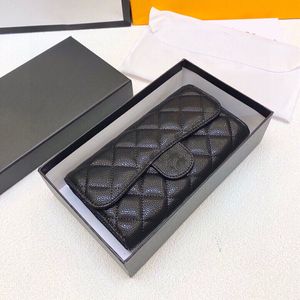 여성 디자이너 Lambskin/Caviar Leather Wallet Bag Classic Mini Flap Calfsin 진짜 가죽 카드 홀더 지퍼 파우치 멀티 포크 퀼트 이중 지갑 상자 19x10cm