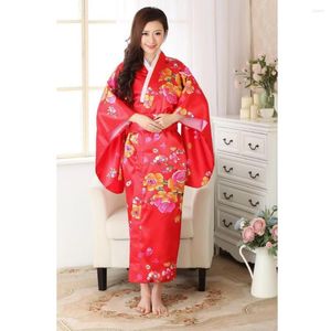 Etnisk kläder Främjande Red Women s Sexy Satin Kimono Haori Japanese Vintage Original Evening Dress Performance Costume One Size H0023