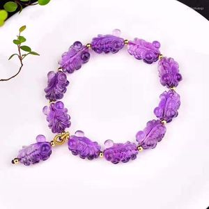 Strand Fine JoursNeige Bracciale in cristallo naturale viola Pesce d'oro intagliato a mano Fortunato per donna Uomo Gioielli di buona benedizione