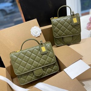 CC الفاخرة العلامة التجارية الكتف 22K Womens Tofu خمر الرسول الكافيار الجلود الجلود محفظة أعلى المقبض TOTES GOLD MATELASSE