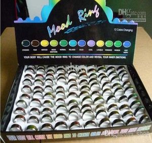 100 gemischte Größe mm Mode Stimmungsring Wechseln Farben Edelstahlringe mit Box7971037