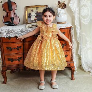 Flower Girls' Sequin Bury Baby Veet Full Sequined Flowers Pageant Dress Knee Length Dresses Bow Puffy First Communion Christamas Gowns 403