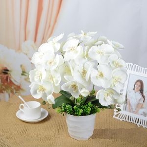 Flores decorativas 8pcs Artificial Silk White Orquid