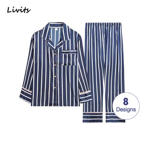 Men's Sleepwear Men Pijamas Conjunto de Pijama de Pijama de Cetim Manga Longa de Manga Longa Casual Listred Spring Autumn Winter SA0706 221124