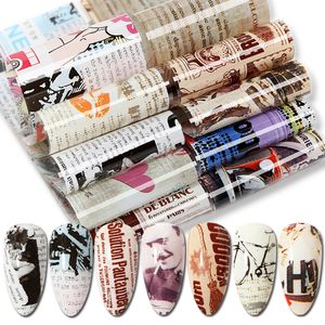 10pcs Nail Foil Sticker Vintage Newspaper Sticker Set Mixed Flower Marble Adhesive Transfer Decals Paper Wraps Nail Slider Perfe on Sale