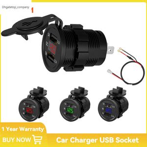 Car Charger USB Cigarette Lighter Socket 12V-24V QC3.0 Fast Charging Phone Charge with LED Voltmeter for Boat Motorcycle