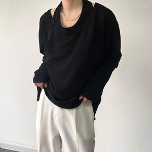 Men's T Shirts Tshirt For Men Double Collar Long Sleeve Loose T-Shirt Male Korean Streetwear Niche Tees Couple Tops Women T-Shirts M-XL