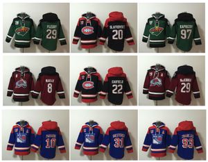 Canadiens Old Time Felpa con cappuccio Cole Caufield Maglia da hockey Minnesota Wild Marc-Andre Fleury Kirill Kaprizov Rangers Artemi Panarin Mika Zibanejad Avalanche Cale Makar