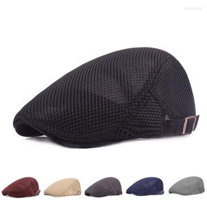 Berets Fashion Men Women Flat Cap Mesh Summer Golf Driving Sun Beret Cabbie Hat Breathable French Style