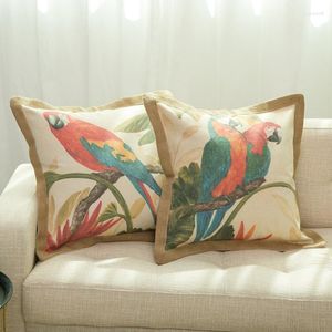 Pillow American Cotton Cover Birds Leaves Letter Case Linen Side Sofa Decorative Home Decor Rectangle 50