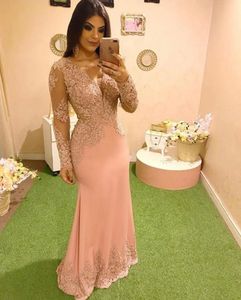 Peach Long Evening Jurk Mermaid Applique Dubai Speciale gelegenheid Jurk Formele jurken Avondfeestjurk Prom jurk