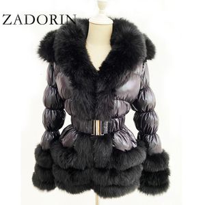Damskie Parkas Zadorin Womens Winter Płaszcz ciepła biała kurtka kaczka Women Rleeve i Hood Faux Fur Black Puffer 221124