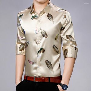 Camicie Casual da uomo 2022 camicia sociale da uomo a maniche lunghe di marca streetwear abito di piume abbigliamento da uomo slim fit regolare moda