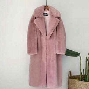 Kvinnors p￤ls faux vinter varm kappa tjock l￥ng v￤ndning krage casaco feminino 221124