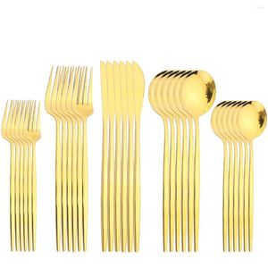 Zestawy sztućców 30pcs/zestaw sztućców Złote Zestaw naczyń stołowych ze stali nierdzewną Nóż Deser Widelca Spoon Tea Kitchen