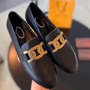 women Dress shoes comfortable Genuine Leather Flat heel Round toes classic Buckle loafers Luxury Designer casual womens Lefu shoe with box