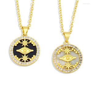 Chains Turkish Eye Opal Necklace Black CZ Zirconia Jewelry Gifts Gold Color Lucky Evil Pendant Long Collier Pierre Femme