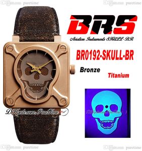 BRSF Aviation Instruments BR0192-SKULL-BR Automatyczne męskie zegarek 46 mm prawdziwy brata Luminous Skull Dial Titanium Vintage Brown skórzany pasek Super Edition Pureitme A1