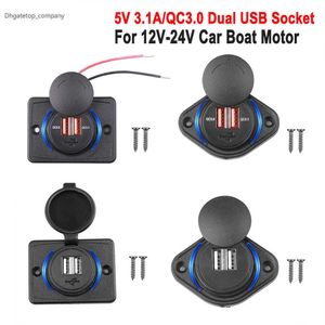 Dual USB 3.1A QC3.0 Motorcykelbil Charger Power Socket Telefonadapterpanel för 12V 24V Båtbussstol Vattentät