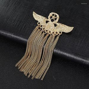 Herrdräkter guld ren metall tofs lång brosch rhinestone kedja lapel stift för mäns kostym skjorta märke broscher stift tillbehör