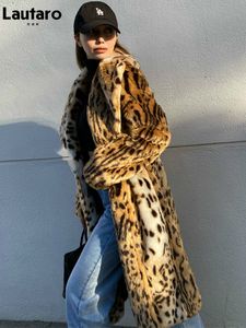 Pelliccia da donna finta Lautaro inverno lungo caldo spesso leopardo soffice cappotto tigre stampa pista allentato abbigliamento firmato di lusso 221124