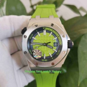 JF Maker Mens Watch Super Quality mm Taucher Green Dial Uhren Gummibänder Cal Bewegung Transparent Mechanical Automatic Herren Armbanduhr