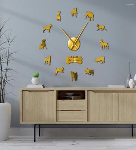 Relojes de pared Siluetas de raza Rat Siluetas Mirrores de arte Diy Big Reloj Feist Dog Pet Puppy Reling Hanging Reloj