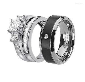 Wedding Rings Choucong Trendy Sieraden HIJ EN HAAR Titanium roestvrij staal 10kt wit goud gevuld CZ Bruidal Matching Couple Ring Set