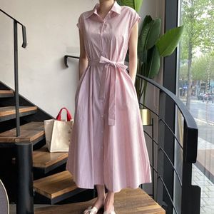 Casual Dresses Women 2022 Summer Fashion Sleeveless Striped Shirt Dress Elegant Single Breasted Lace-Up Loose Vestidos