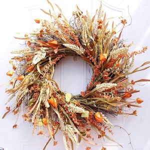 Decorative Flowers Fall Wreath 24 Inches Halloween Decoration With Fake Icker And Straw Large Autumn Harvest For Front Door Wall Decor