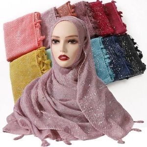 Shimmer brokat muzułmański hidżab szalik bawełniany szalik dla kobiet duży rozmiar długie szale stole owijają islamską turban headscar 190x85cm