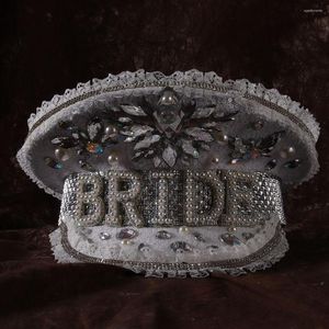 Berets Women Wedding Bride Hat Luxury Rhinestone Military Sergeant Hen Do Festival Captain Birthday Part