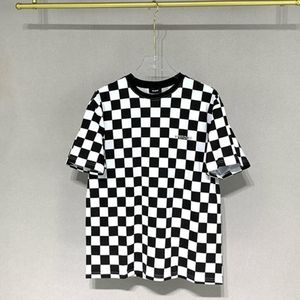 Camisetas masculinas camisetas masculinas 2022 WELLDONE T-shirt Marque de xadrez Black and White Check Letipo de algodão Logo