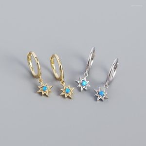 Kolczyki Dangle srebrne kolczyki moda niebieska opal słońce kwiat kwiat owalny kula t kształt krótki upusz