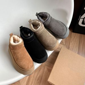 Klassisk mini plattform boot designer kvinna fluffy stövlar 58540 tjock botten varm päls vinter snöstövlar ankel botas de mujer uggitys