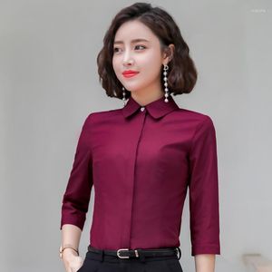 Frauen Blusen Stile 2022 Sommer Halbarm Shirts Elegante Blau Für Frauen Business Arbeit Tragen Weibliche Tops Kleidung Burgund