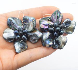 Dangle Earrings One Pair Freshwater Pearl And Shell Flower Black /white/blue/green/brown/purple 40-50mm Wholesale Beads Nature FPPJ