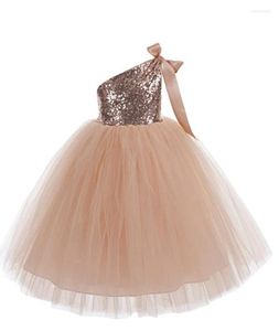 Girl Dresses Simple One-Shoulder Sequin Ballet Tutu Champagne Wedding Dress Flower 2022