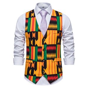 Gilet da uomo PARKLEES Gilet stile africano Stampa africana Formale Business Casual Slim per Gilet da festa di nozze 221124