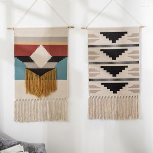 Tapissries Boho hängande tapestry med handgjorda tofsar vintage 8 bit pixel nyhet mosaik utrymme abstrakt ritning vägg heminredning