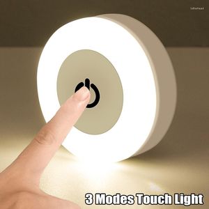 Luci notturne 3 modalità LED Touch Piccola base magnetica ricaricabile USB Lampada da parete rotonda portatile dimmerabile