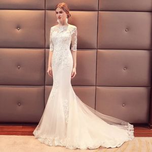 Luxury Arabic Mermaid Wedding Dresses Dubai Sparkly Crystals Long Sleeves lace Bridal Gowns Court Train Tulle Skirt robes de mariee