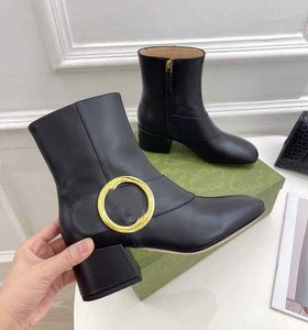 Winter Luxury Blondie Women Ankle Boots Gold-toned hardware Round Interlocking G-detai Lady Chunky Heels White Black Lady Martin Boot EU35-42 With Box