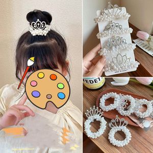 Elastic Pearl Hair Bands for Kids Children Princess Crown Hair Ring Rubber Rope Girl