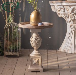Fransız ışık lüks oyma masif ahşap küçük çay masası ev konaklama düğün dekorasyon retro yuvarlak masalar eski ins rüzgar kum saç kenar masa