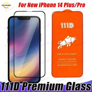 Premiumkvalitet 111D Fullt täckning Temperat glas Telefon Skärmskydd för iPhone 14 13 12 11 Pro Max XR XS 6 7 8 Plus Samsung A22 A32 A42 A52 A72 A92 5G S21