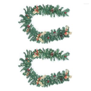 Decorative Flowers 180cm Artificial Rattan Wreath With Pine Cones Berries Christmas Fake Green Plants Garland Hanging Door Room Ornament